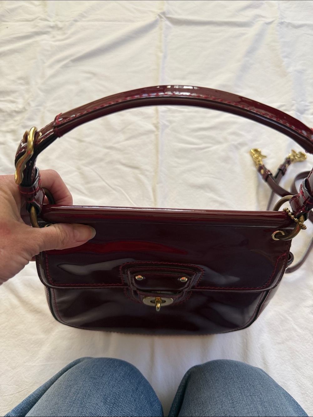 Coach Willis Top Handle Handbag in Crimson Red Patent Leather - Picture 3 of 15